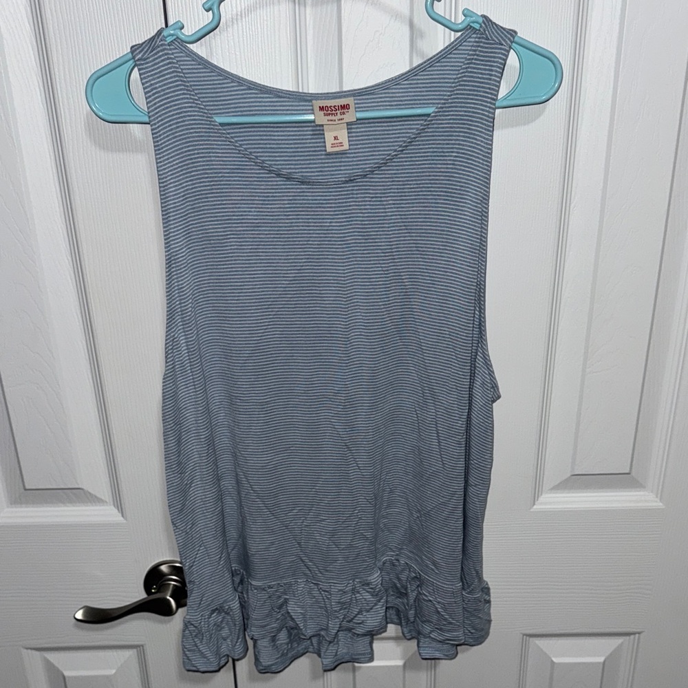 Mossimo Supply Co. Blue Striped Ruffle Tank Top